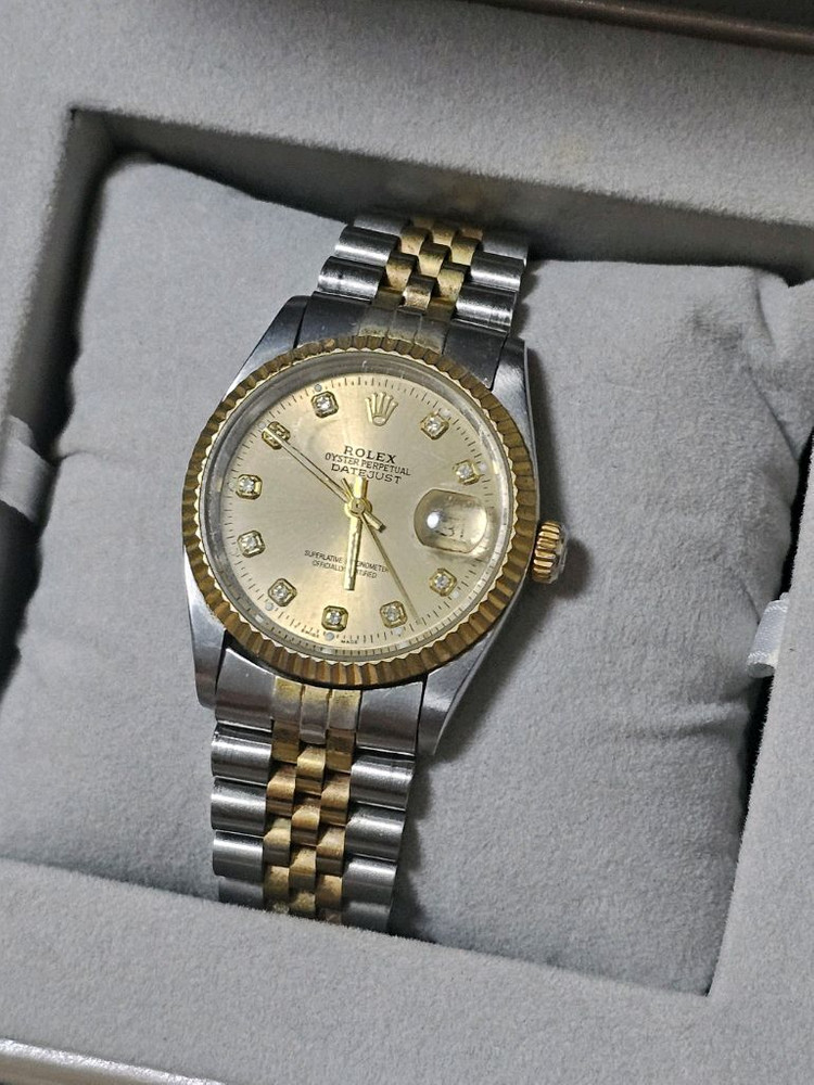 ROLEX 롤렉스 16233 오이스터퍼페츄얼 데이저스트 옐로골드 콤비 18K시계 36mm 샴페인 텐포인트 다이아몬드 이미지
