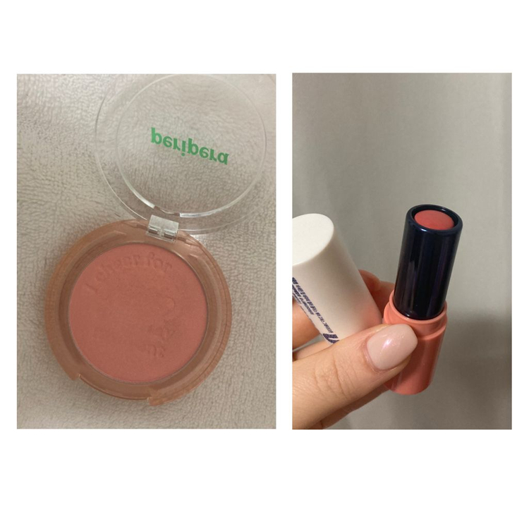 (단종 웜톤 블러셔) 페리페라 치크 튤립파티해 + 바세린 립 테라피 컬러립밤 고져스 그레이프프룻 이미지