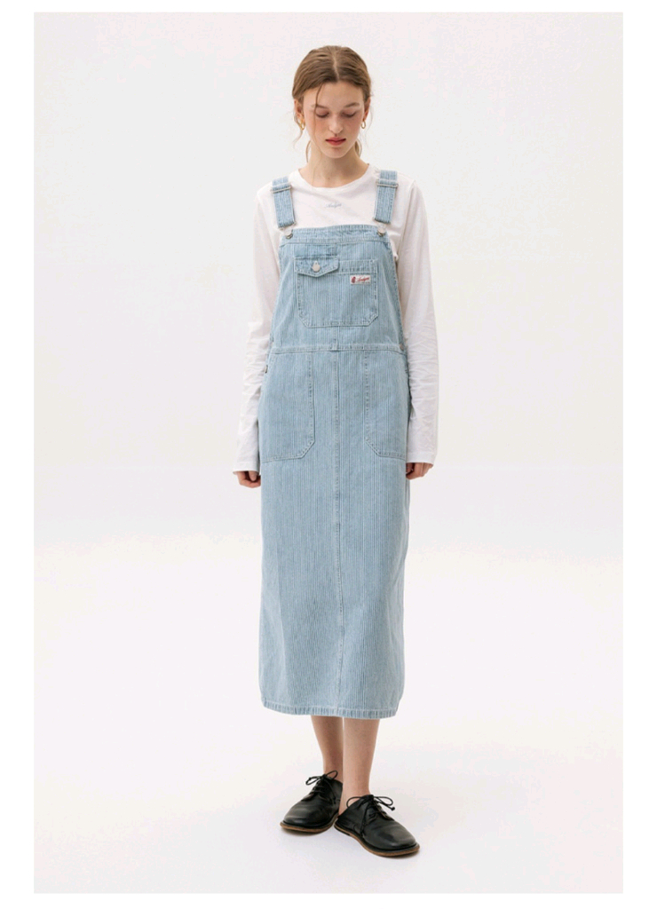 앤유 크랜본 포켓 포인트 데님 오버롤 원피스--4