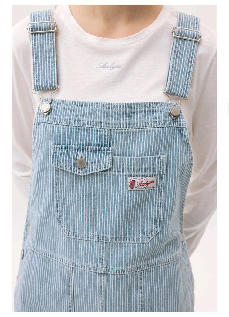 앤유 크랜본 포켓 포인트 데님 오버롤 원피스--5