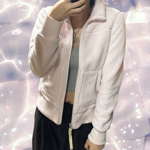 아디다스 대장 일본판 빅로고 쉐르파 플리스 후리스 양털 집업 베이비 핑크 S