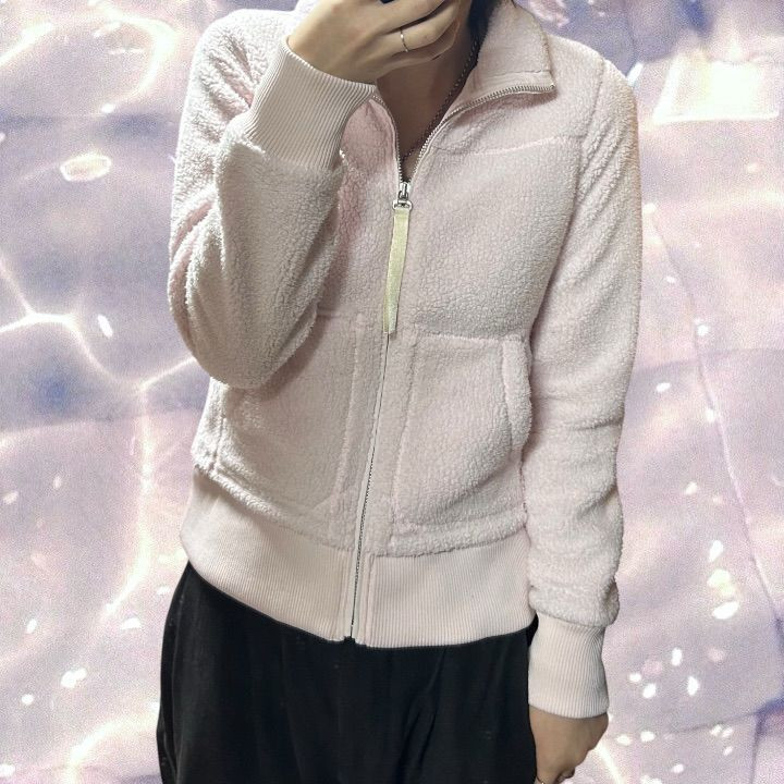 아디다스 대장 일본판 빅로고 쉐르파 플리스 후리스 양털 집업 베이비 핑크 S--1