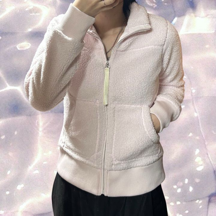 아디다스 대장 일본판 빅로고 쉐르파 플리스 후리스 양털 집업 베이비 핑크 S--2