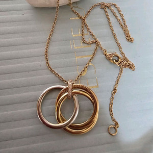 18k콤비 삼색링 목걸이