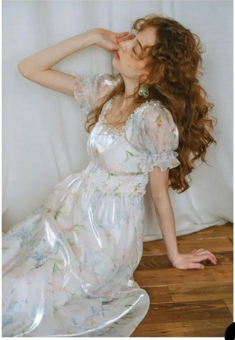 [쎄무아듀] 펄 스퀘어넥 플로럴 드레스 (스냅/셀프웨딩 원피스)--2