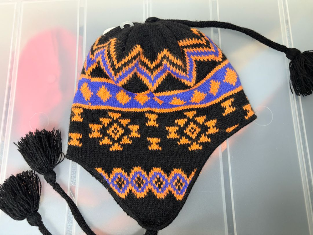 페어아일 패턴 아크릴 이어머프 비니 미사용 미국산--1