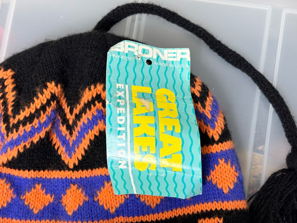 페어아일 패턴 아크릴 이어머프 비니 미사용 미국산--2