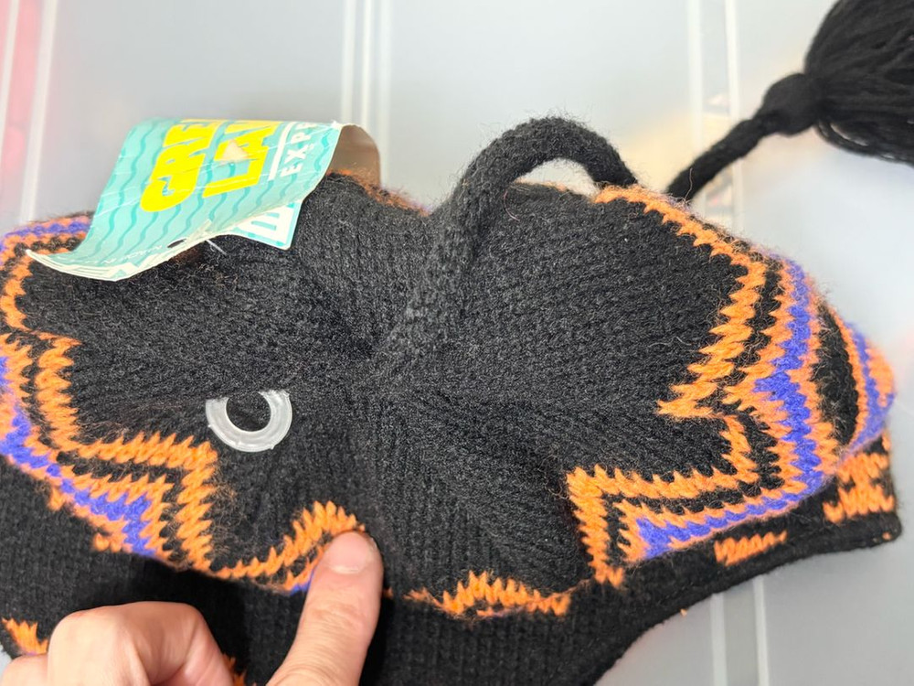 페어아일 패턴 아크릴 이어머프 비니 미사용 미국산--3