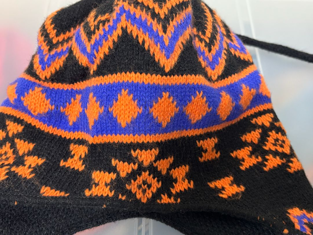 페어아일 패턴 아크릴 이어머프 비니 미사용 미국산--4