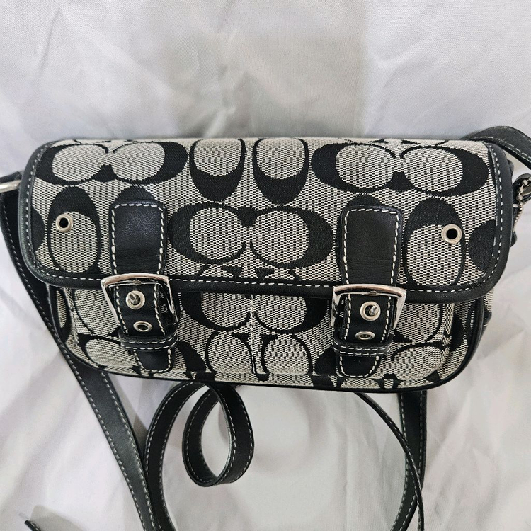 코치 시그니처 블랙 캔버스 미니 숄더백--1