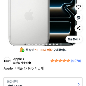 아이폰17프로 실버 1TB 이미지