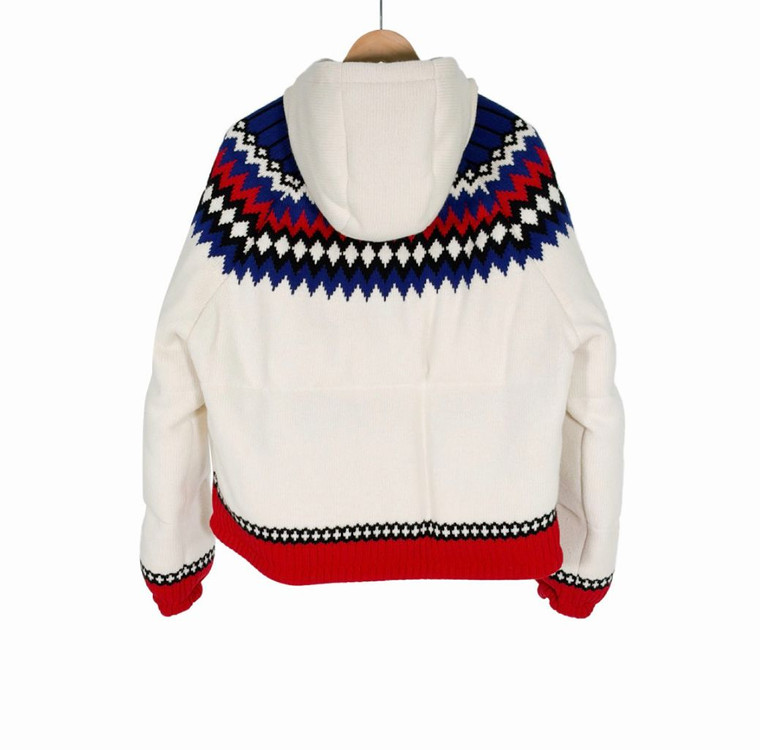 [M] 프라다 자수로고 울 캐시미어 니트 다운 후드 패딩 자켓 화이트--1