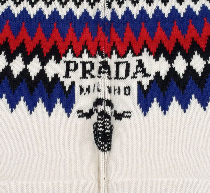 [M] 프라다 자수로고 울 캐시미어 니트 다운 후드 패딩 자켓 화이트--2