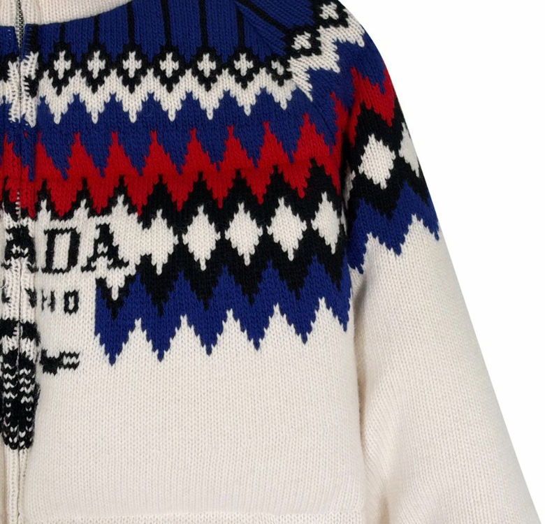 [M] 프라다 자수로고 울 캐시미어 니트 다운 후드 패딩 자켓 화이트--3