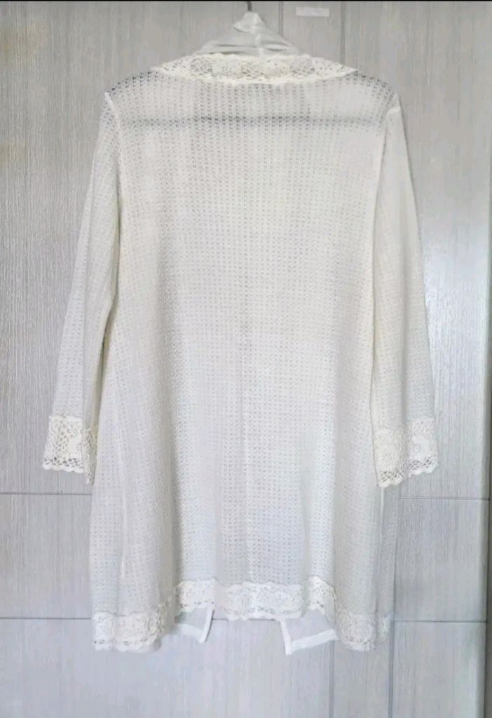 L)100)77) 일본 Shuca 테두리 크로셰 뜨개 오픈 롱 니트 가디건--1