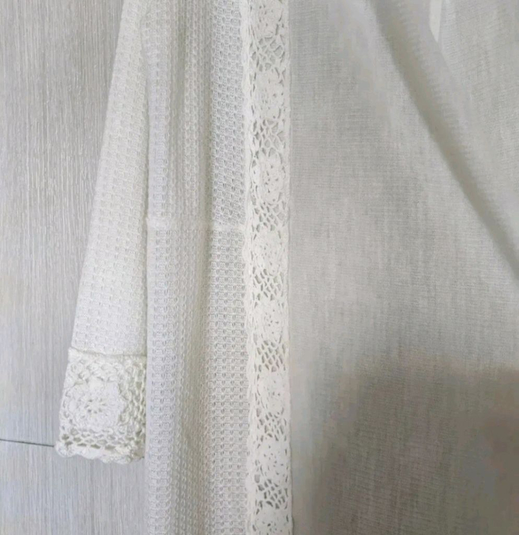 L)100)77) 일본 Shuca 테두리 크로셰 뜨개 오픈 롱 니트 가디건--2