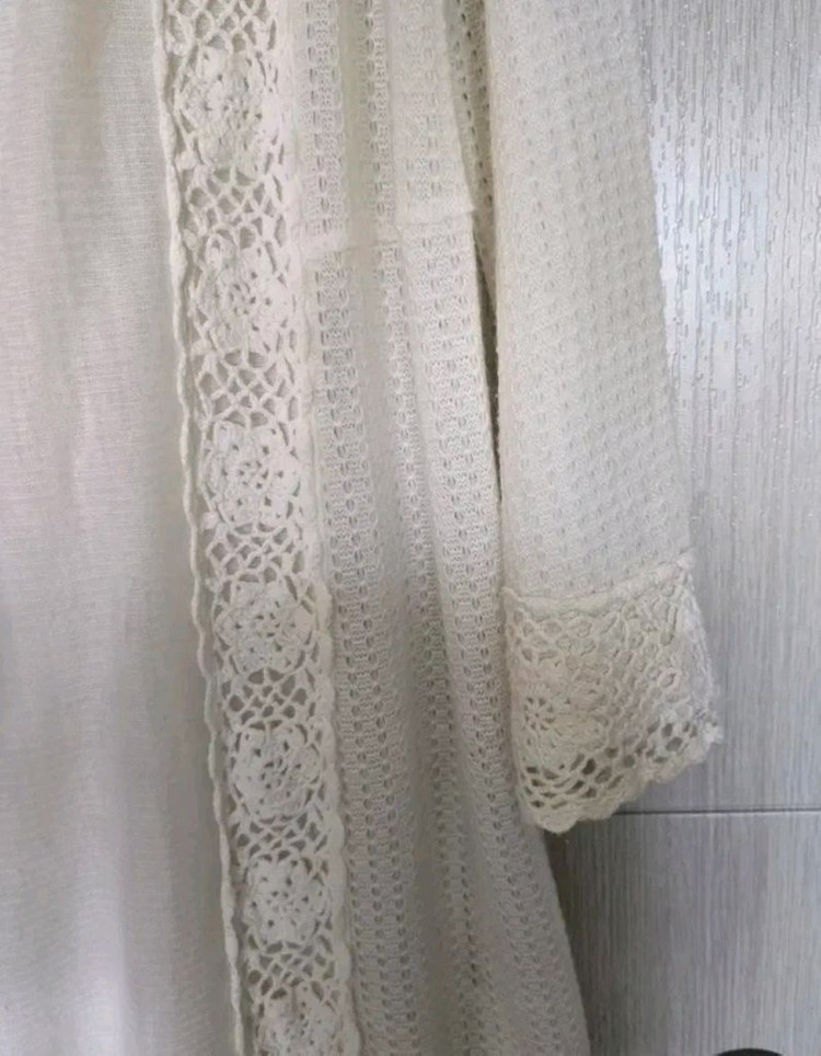 L)100)77) 일본 Shuca 테두리 크로셰 뜨개 오픈 롱 니트 가디건--3