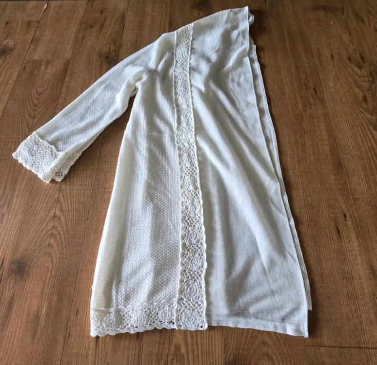 L)100)77) 일본 Shuca 테두리 크로셰 뜨개 오픈 롱 니트 가디건--6