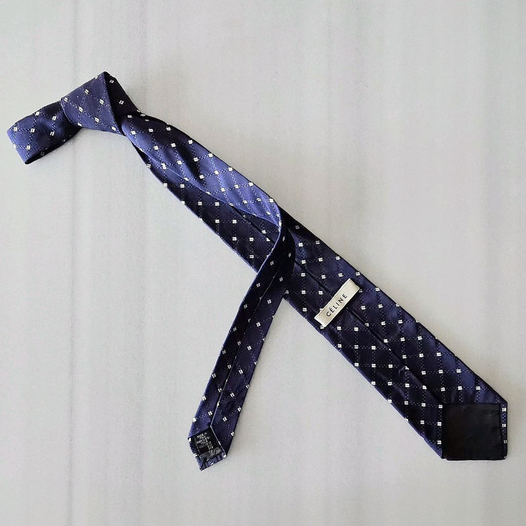 셀린느 넥타이 네이비 도트패턴--2
