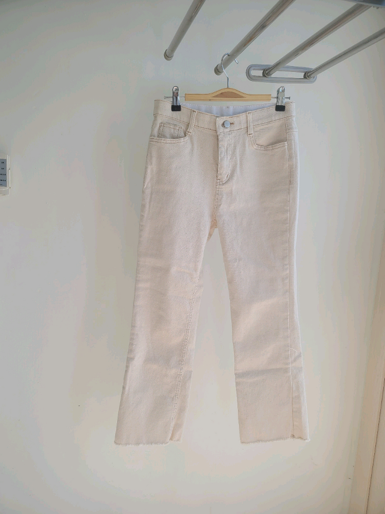 여성 연베이지 세미부츠컷 크림진 바지 하이웨이스트 팬츠 / 자라 슬로우앤드 미닛뮤트 가내스라 데님 자라 이미지