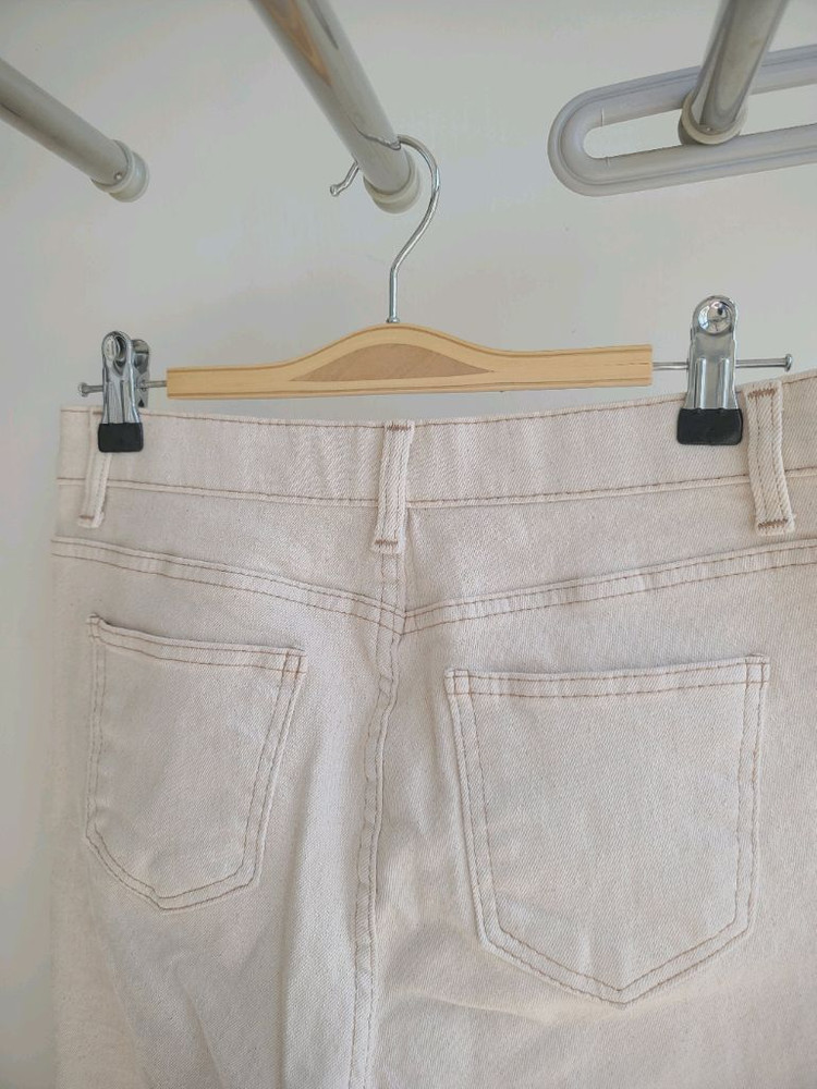 여성 연베이지 세미부츠컷 크림진 바지 하이웨이스트 팬츠 / 자라 슬로우앤드 미닛뮤트 가내스라 데님 자라 이미지