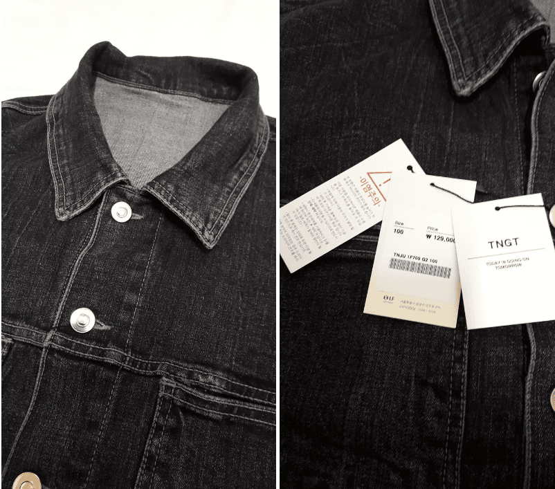 TNGT/티엔지티 세미오버핏 데님 트러커 자켓 워시드 블랙 L(100) 사이즈 (새상품)--1