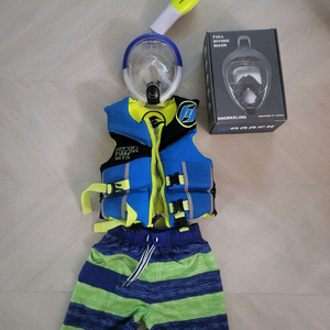 [4종] 4~7세 남아 스노클링 마스크, 구명조끼, 남아수영복,수영모자 이미지