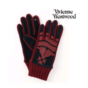비비안 웨스트우드 스웨이드 니트 콤비 장갑 / 와인 (새상품)