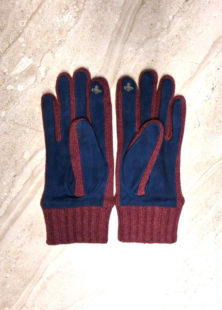 비비안 웨스트우드 스웨이드 니트 콤비 장갑 / 와인 (새상품)--4