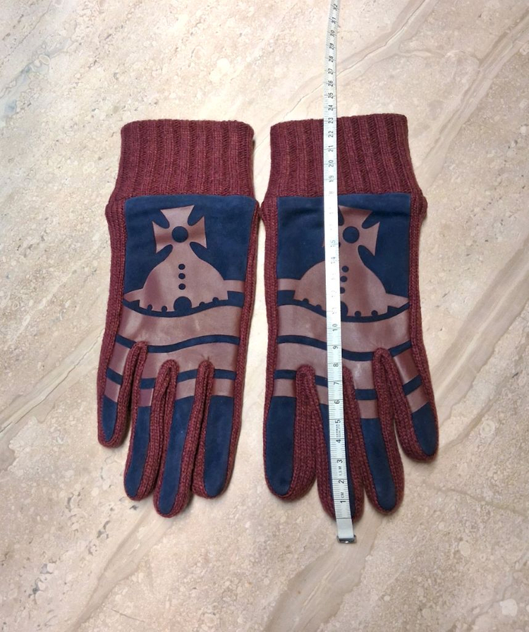 비비안 웨스트우드 스웨이드 니트 콤비 장갑 / 와인 (새상품)--7