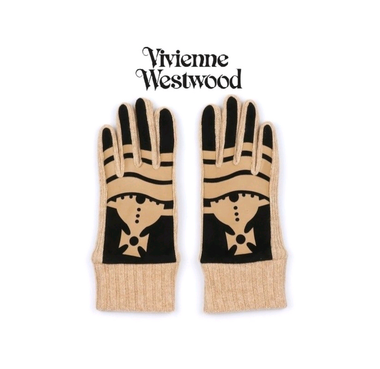 비비안 웨스트우드 스웨이드 니트 콤비 장갑 / 베이지 (새상품)--0