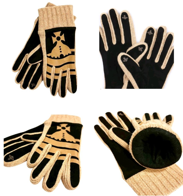 비비안 웨스트우드 스웨이드 니트 콤비 장갑 / 베이지 (새상품)--1