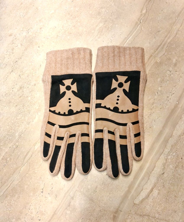 비비안 웨스트우드 스웨이드 니트 콤비 장갑 / 베이지 (새상품)--2