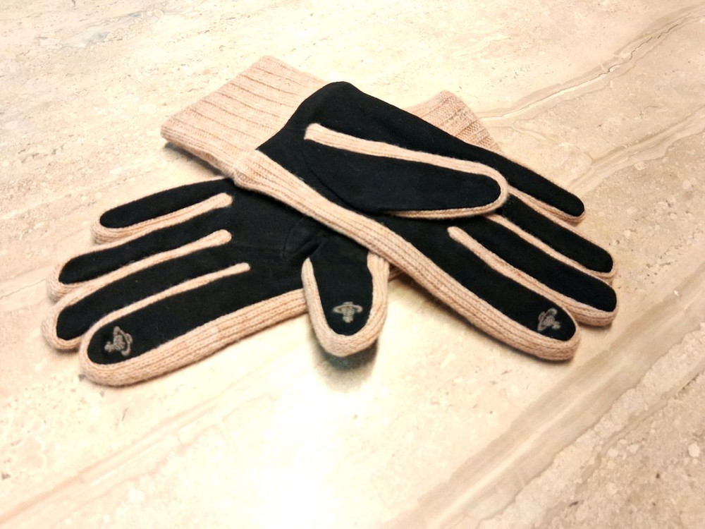 비비안 웨스트우드 스웨이드 니트 콤비 장갑 / 베이지 (새상품)--4