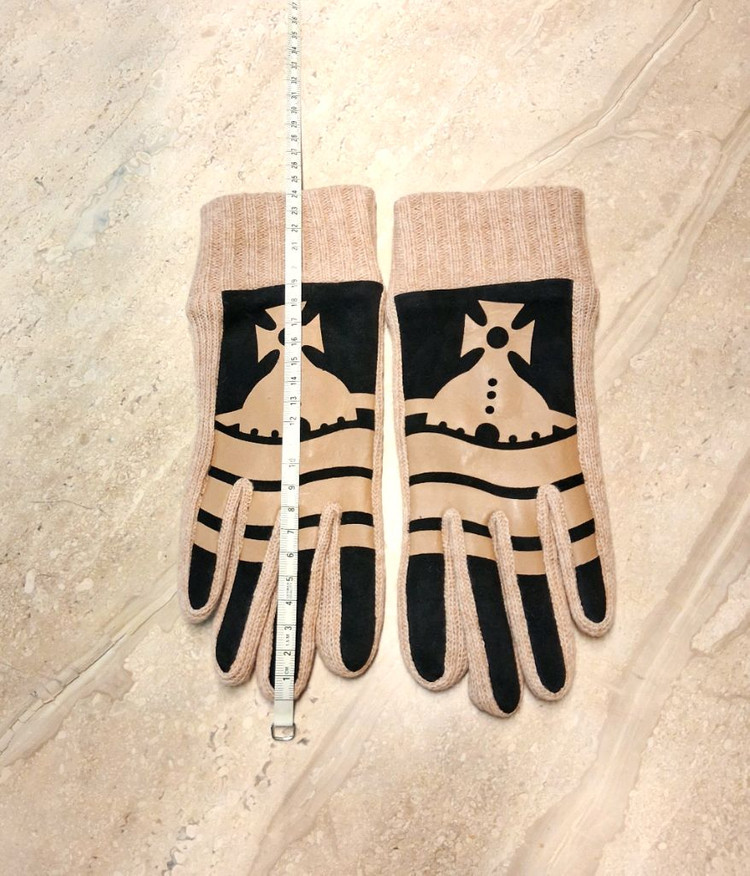 비비안 웨스트우드 스웨이드 니트 콤비 장갑 / 베이지 (새상품)--6