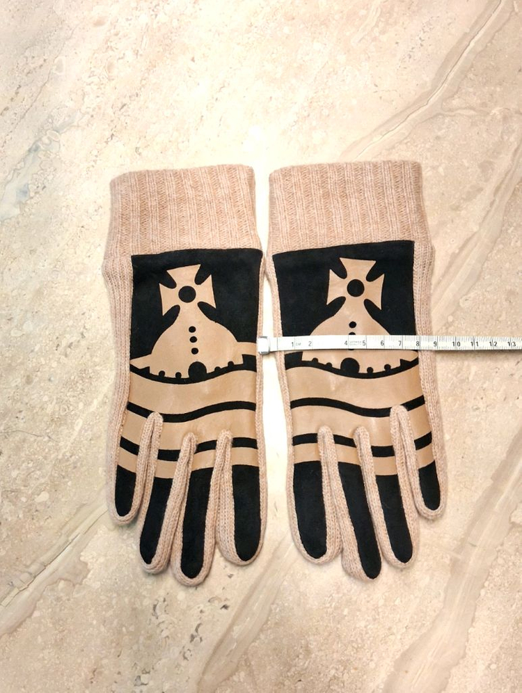 비비안 웨스트우드 스웨이드 니트 콤비 장갑 / 베이지 (새상품)--7