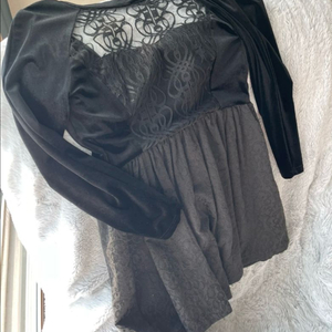 시스루 블랙 레이스 벨벳 원피스 S 이미지