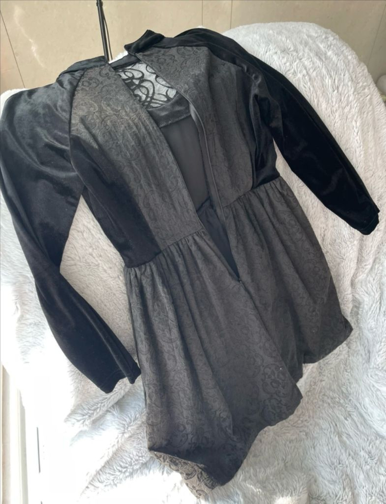 시스루 블랙 레이스 벨벳 원피스 S 이미지