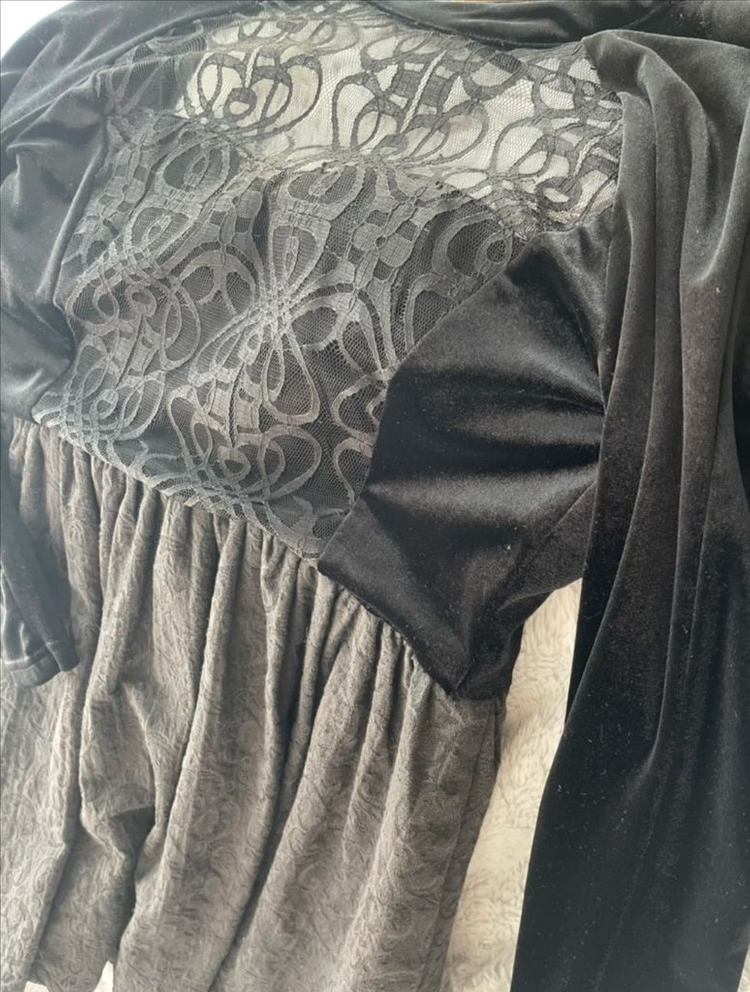 시스루 블랙 레이스 벨벳 원피스 S 이미지