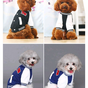 미사용 HOOPET 강아지 옷 79 야구 점퍼 L사이즈 블루, 블랙