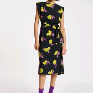 ESSENTIEL ANTWERP 플로럴프린트 미디 드레스 블랙 34사이즈