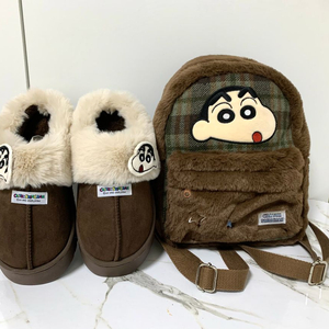 짱구 털 슬리퍼 270mm + 털 백팩 세트