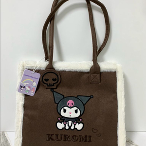 산리오 쿠로미 스웨이드 털 토트백