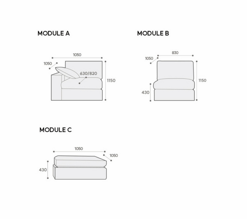 도미르베네 모듈 4인용 패브릭 소파 이미지