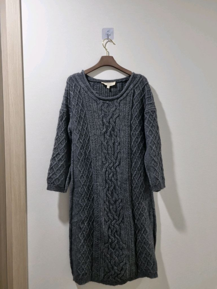 바네사브루노 회색 꽈배기 니트 원피스--1