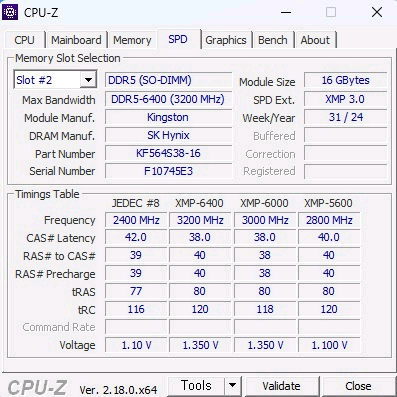 하이닉스 Kingston DDR5 32G (16G x 2) 6400 노트북램--2