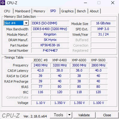하이닉스 Kingston DDR5 32G (16G x 2) 6400 노트북램--3
