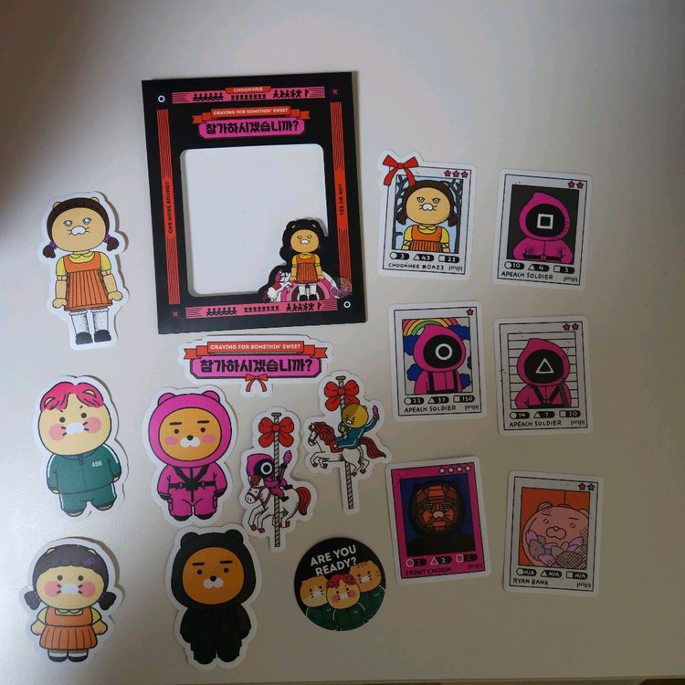 춘식이 오징어게임 스티커 다꾸 다이어리 꾸미기 귀여운 스티커 빈티지 인테리어 소품 장식 소품샵 이미지