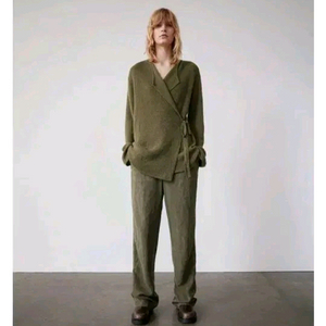 zara 자라 크로스 니트 가디건 - 카키,M 이미지