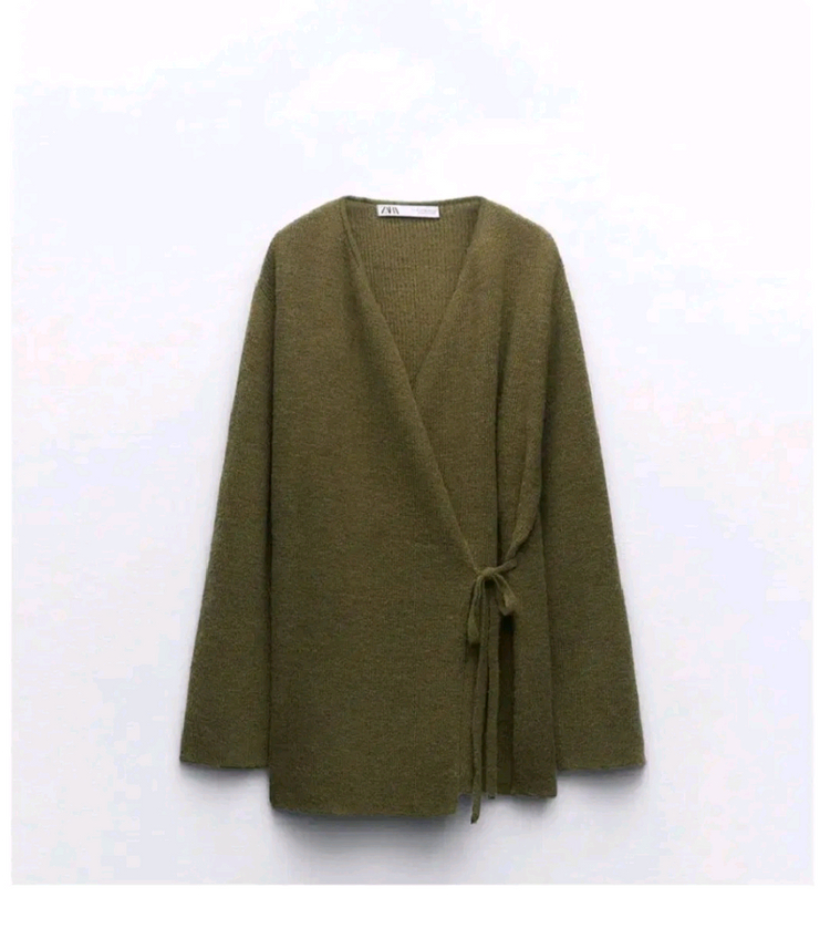 zara 자라 크로스 니트 가디건 - 카키,M 이미지